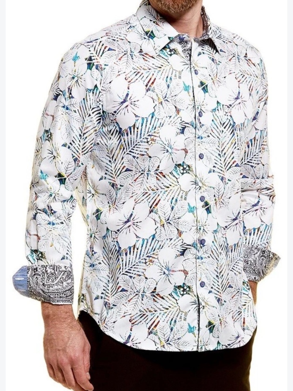 Robert Graham Multicolor Floral Button-Down Shirt - White Base M